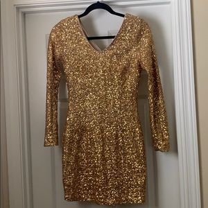Gold Sequins Long Sleeve Dress